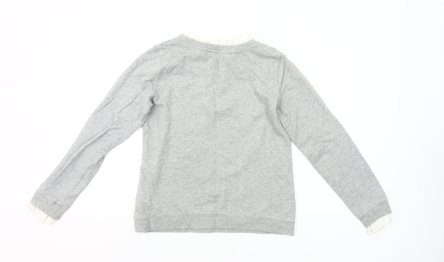 Boden Women’s Grey Cotton Pullover Sweatshirt XS Lace Trim