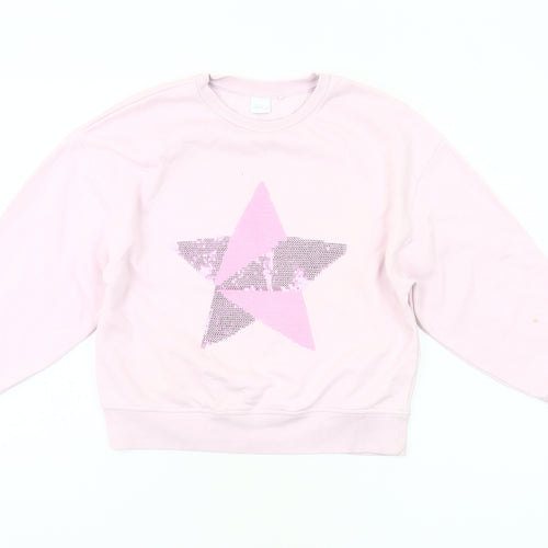 Next Girls Pink Sequin Star Sweatshirt Age 9 Years Long Sleeve Pullover