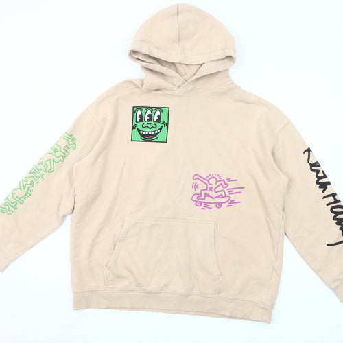 H&M Girls Beige Graphic Print Pullover Hoodie 14 Years Regular Fit