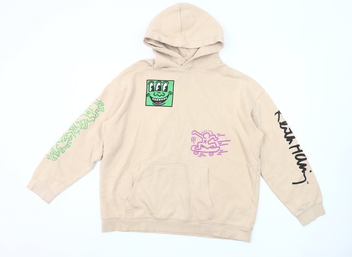 H&M Girls Beige Graphic Print Pullover Hoodie 14 Years Regular Fit