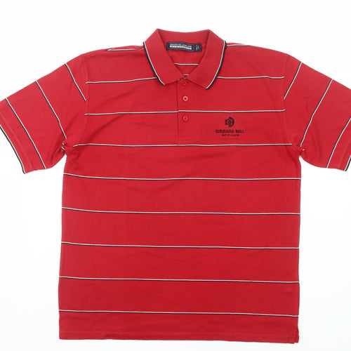 Sporte Leisure Men’s Red Striped Polo Shirt Size L Golf Casual