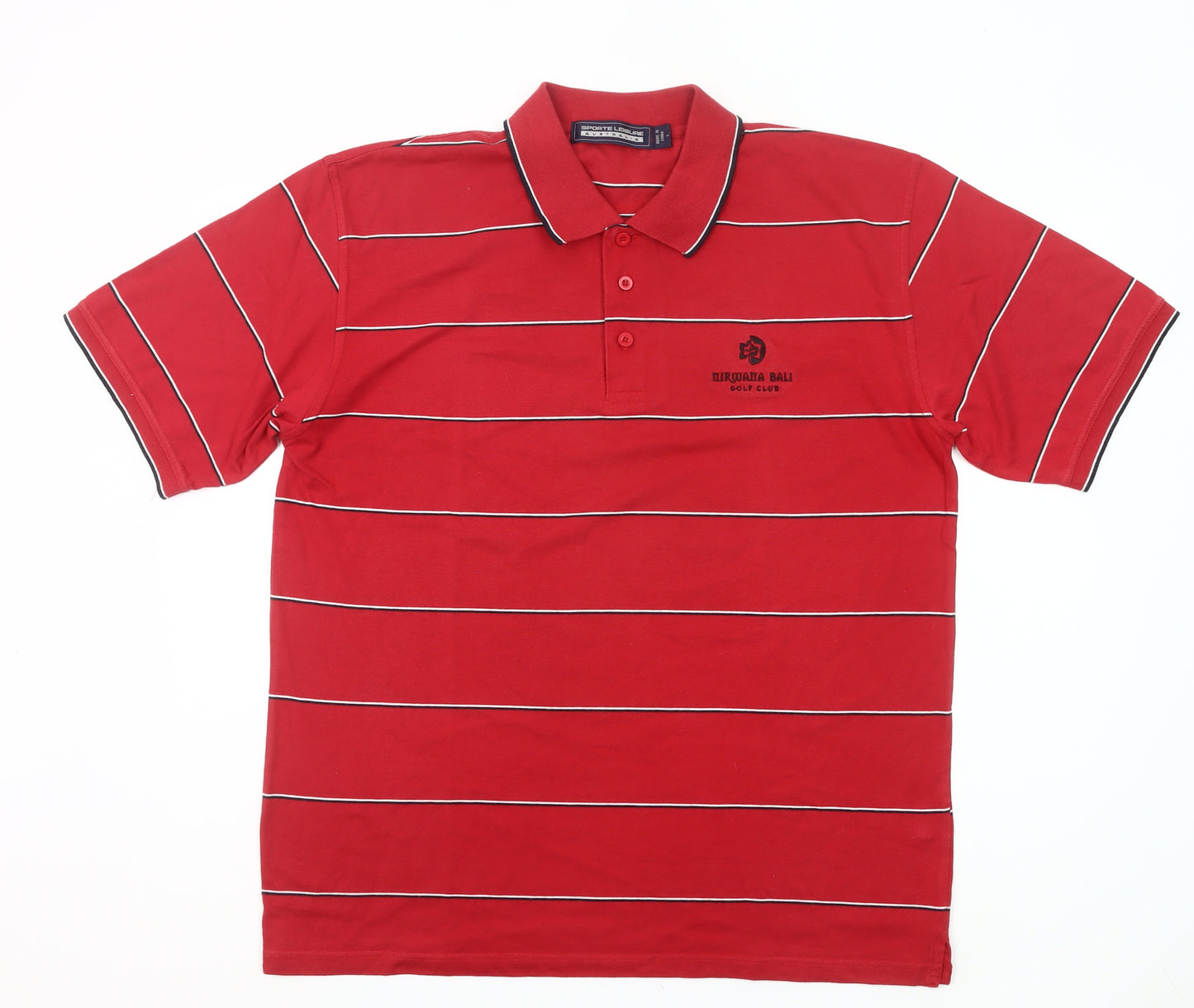 Sporte Leisure Men’s Red Striped Polo Shirt Size L Golf Casual