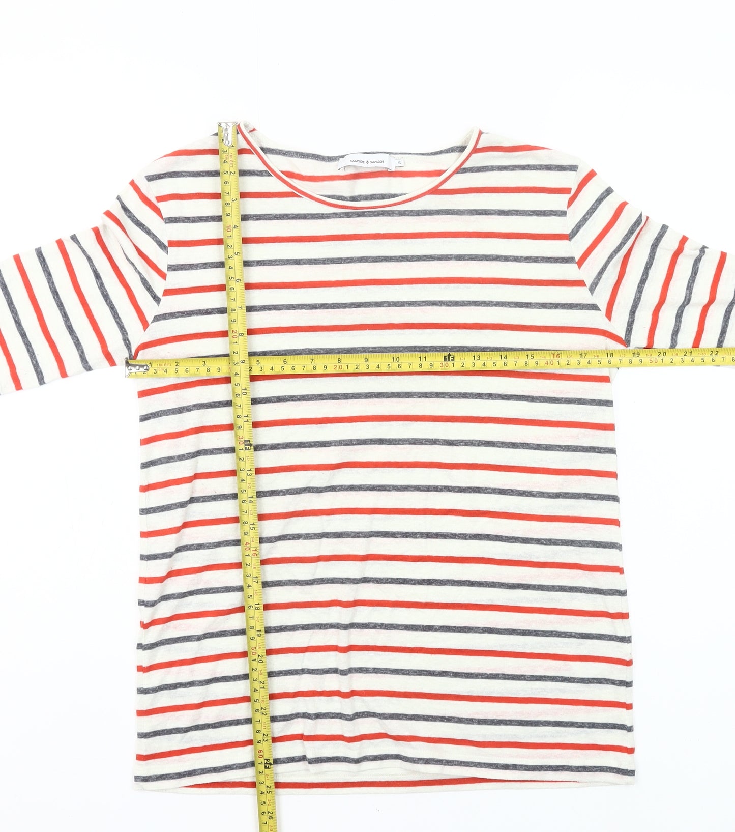 Samsøe Samsøe Womens Multicoloured Stripe Long Sleeve Cotton T-Shirt Size S