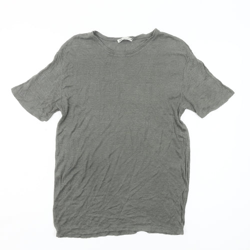 Zara Men Grey L Crew Neck Short Sleeve Cotton T-Shirt