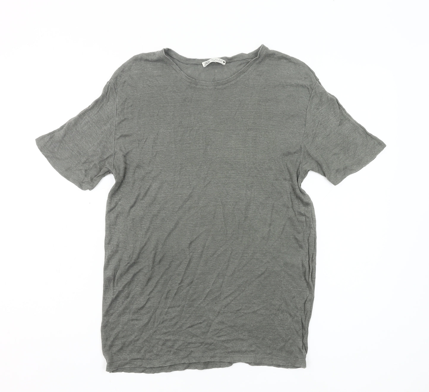 Zara Men Grey L Crew Neck Short Sleeve Cotton T-Shirt