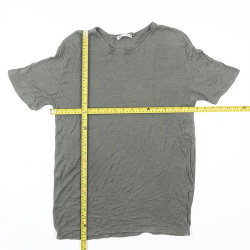 Zara Men Grey L Crew Neck Short Sleeve Cotton T-Shirt