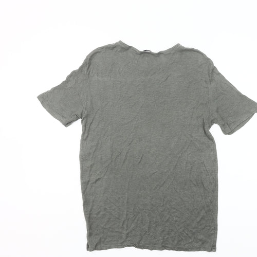 Zara Men Grey L Crew Neck Short Sleeve Cotton T-Shirt