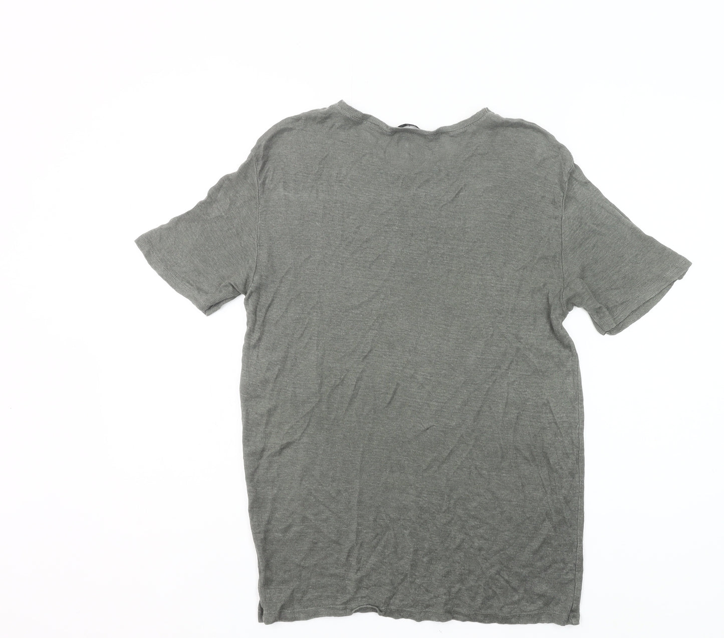 Zara Men Grey L Crew Neck Short Sleeve Cotton T-Shirt