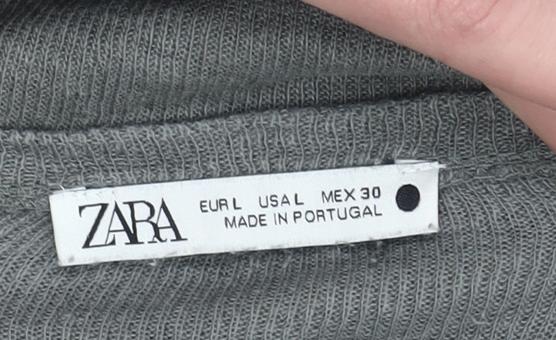 Zara Men Grey L Crew Neck Short Sleeve Cotton T-Shirt