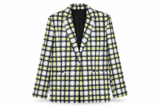 Front view of Collusion women’s multicoloured check blazer uk 10 regular fit