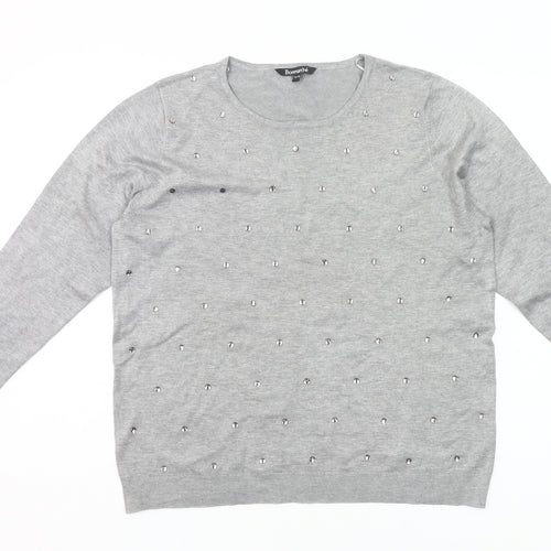 Bonmarché Women’s Grey Beaded Pullover Jumper Size 16-18