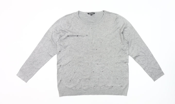 Bonmarché Women’s Grey Beaded Pullover Jumper Size 16-18
