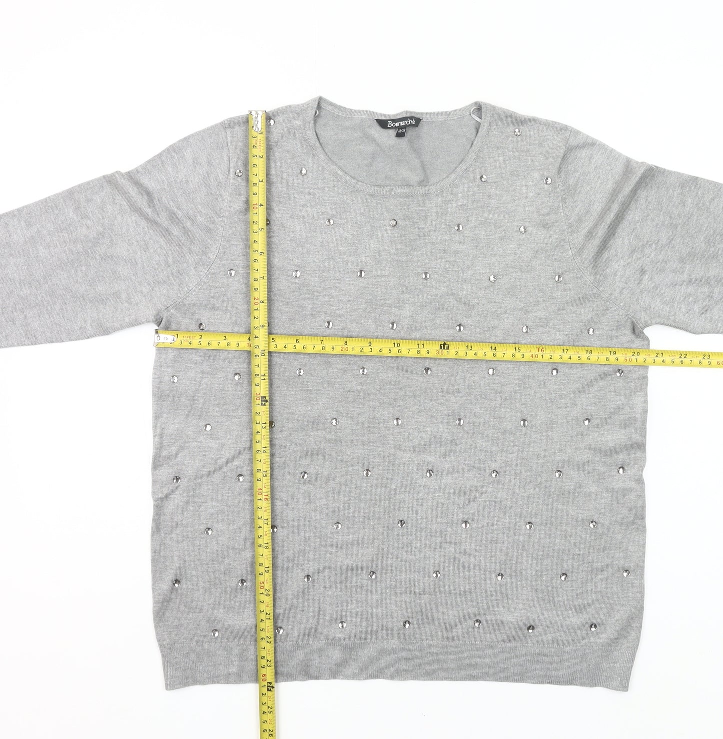 Bonmarché Women’s Grey Beaded Pullover Jumper Size 16-18