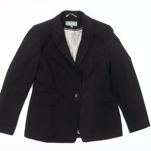 Marks and Spencer Women Black Pinstripe Blazer UK 14 Regular Fit