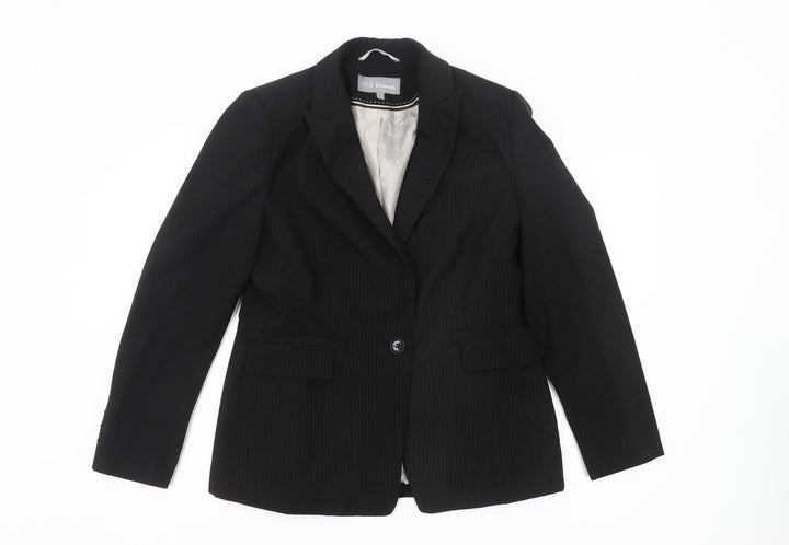 Marks and Spencer Women Black Pinstripe Blazer UK 14 Regular Fit