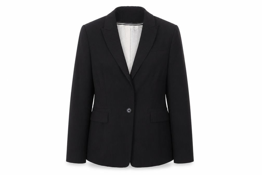 Marks and Spencer Women Black Pinstripe Blazer UK 14 Regular Fit