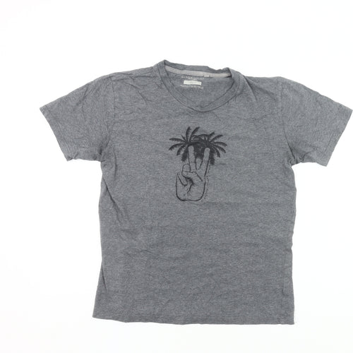 Between The Flags Womens Grey Cotton T-Shirt Small Summer Casual