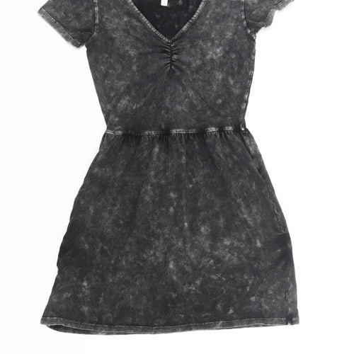 RVCA Womens Black Tie Dye V-Neck T-Shirt Dress Size 8