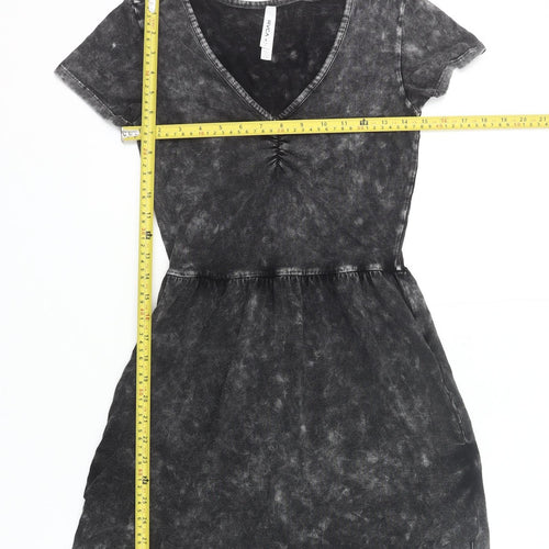RVCA Womens Black Tie Dye V-Neck T-Shirt Dress Size 8
