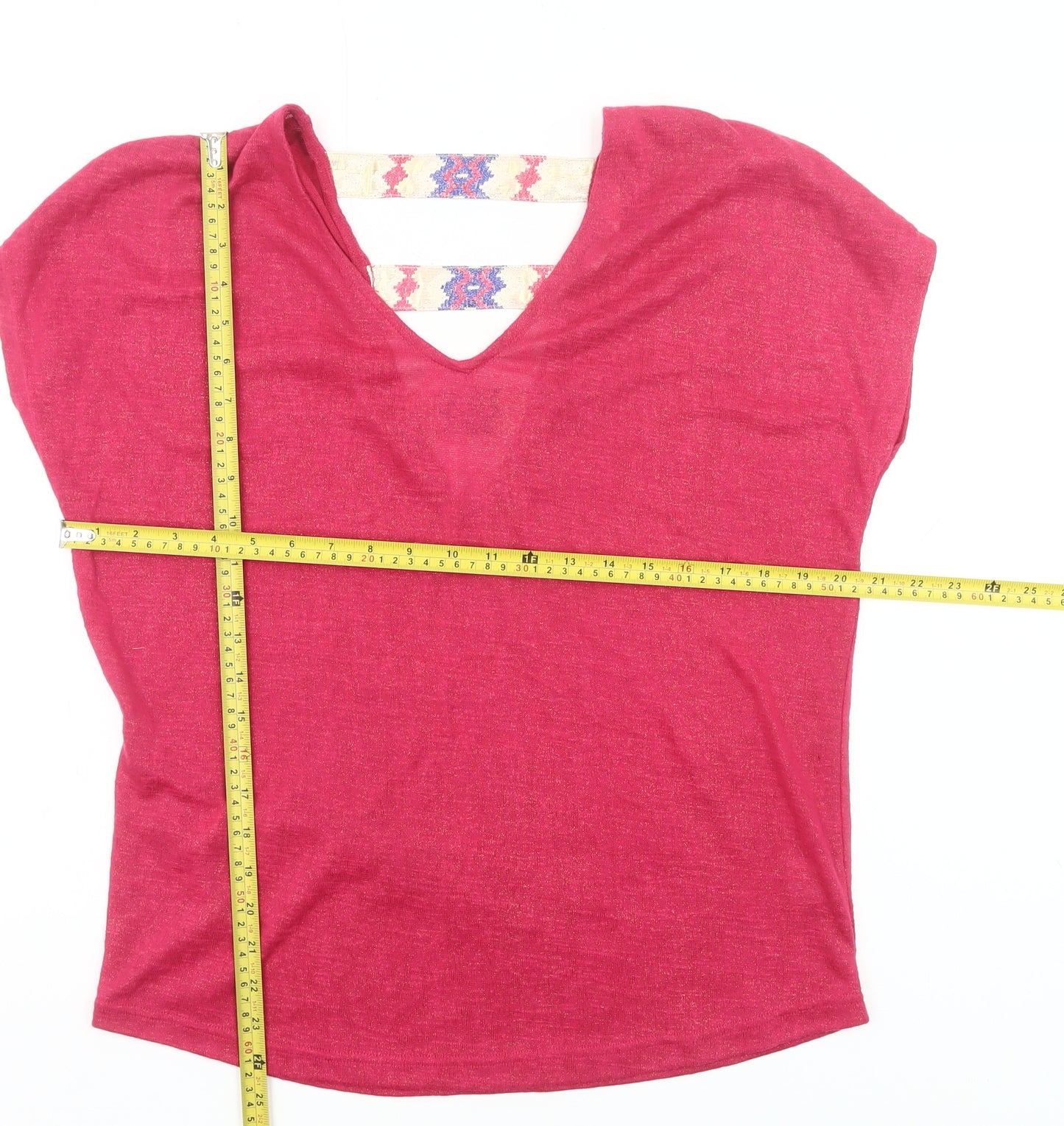 Grace & Mila Women’s Pink V-Neck T-Shirt Size M Boho Casual Top