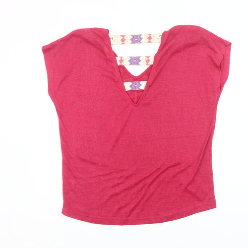 Grace & Mila Women’s Pink V-Neck T-Shirt Size M Boho Casual Top