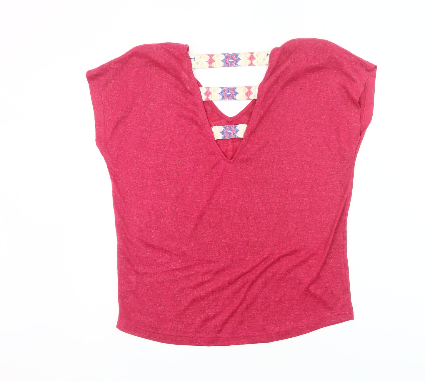 Grace & Mila Women’s Pink V-Neck T-Shirt Size M Boho Casual Top