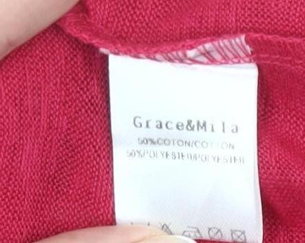 Grace & Mila Women’s Pink V-Neck T-Shirt Size M Boho Casual Top