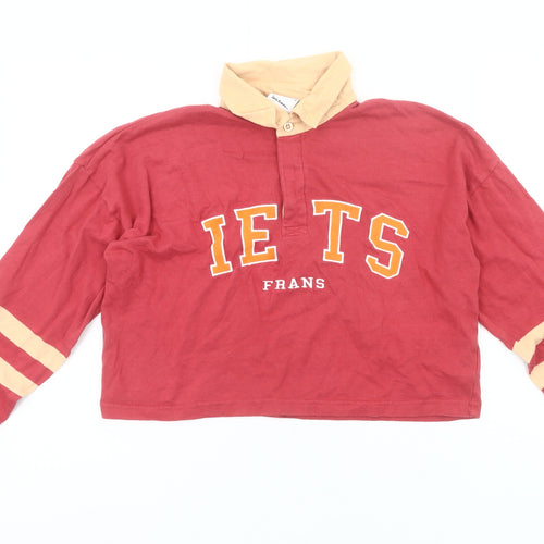 iets frans Women’s Red Cropped Polo Shirt Size S Long Sleeve College Style