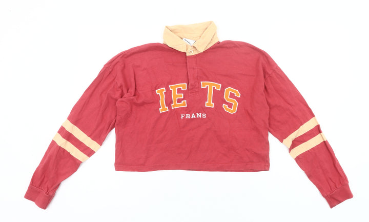 iets frans Women’s Red Cropped Polo Shirt Size S Long Sleeve College Style