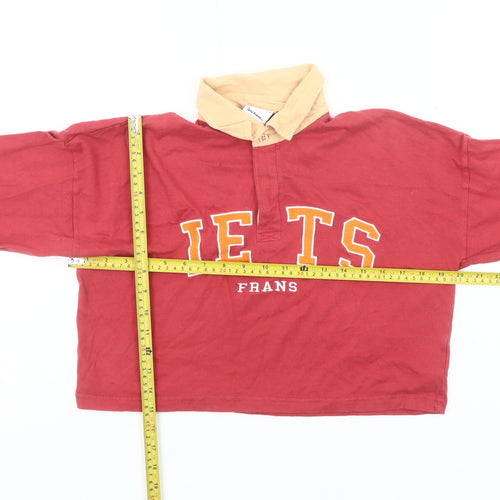 iets frans Women’s Red Cropped Polo Shirt Size S Long Sleeve College Style