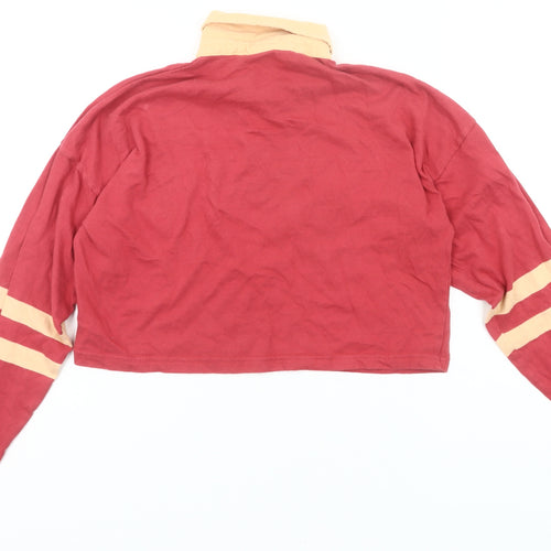 iets frans Women’s Red Cropped Polo Shirt Size S Long Sleeve College Style