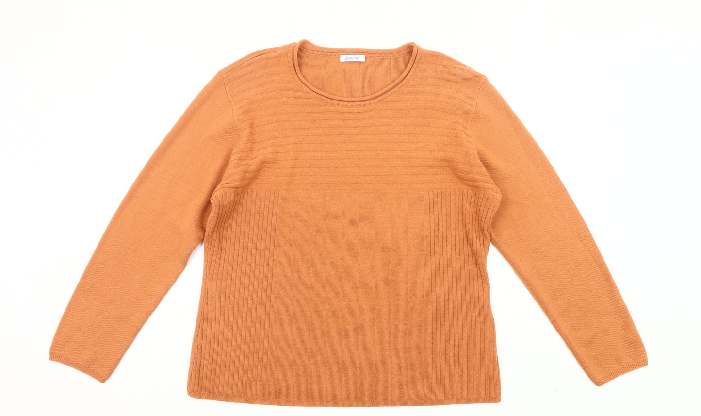 Damart Women’s Orange Wool Blend Jumper Size L Round Neck Pullover