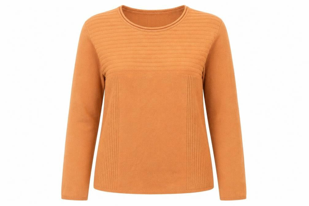 Front view of Damart Women’s Orange Wool Blend Jumper, size L, Round Neck Pullover