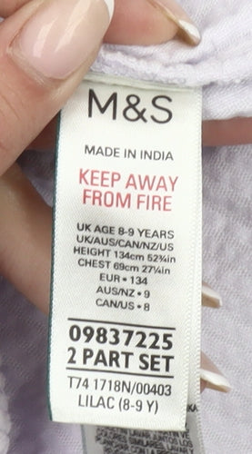 Marks and Spencer Girls Purple Corduroy Pinafore Dress 8-9 Yrs Sleeveless