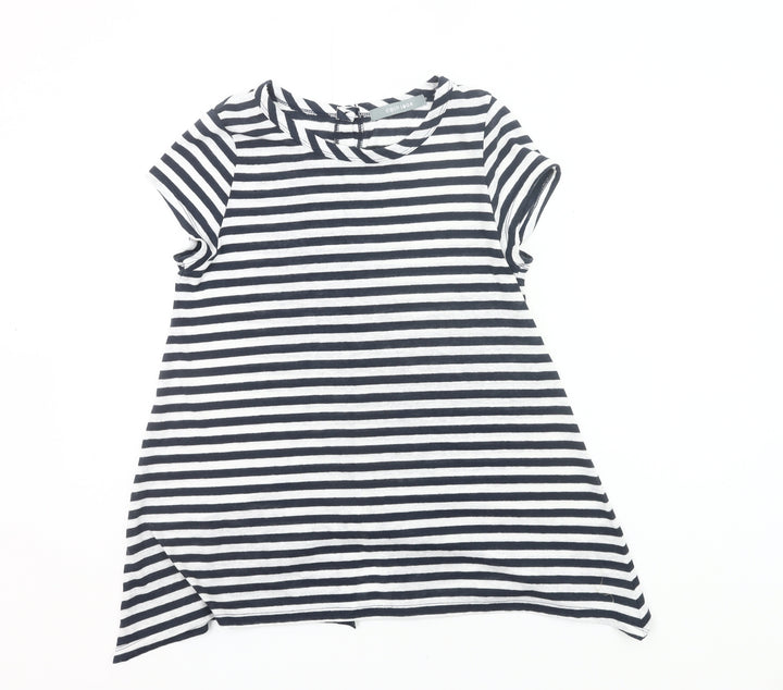 Coin 1804 Womens Striped Short Sleeve Button Back T-Shirt Size S