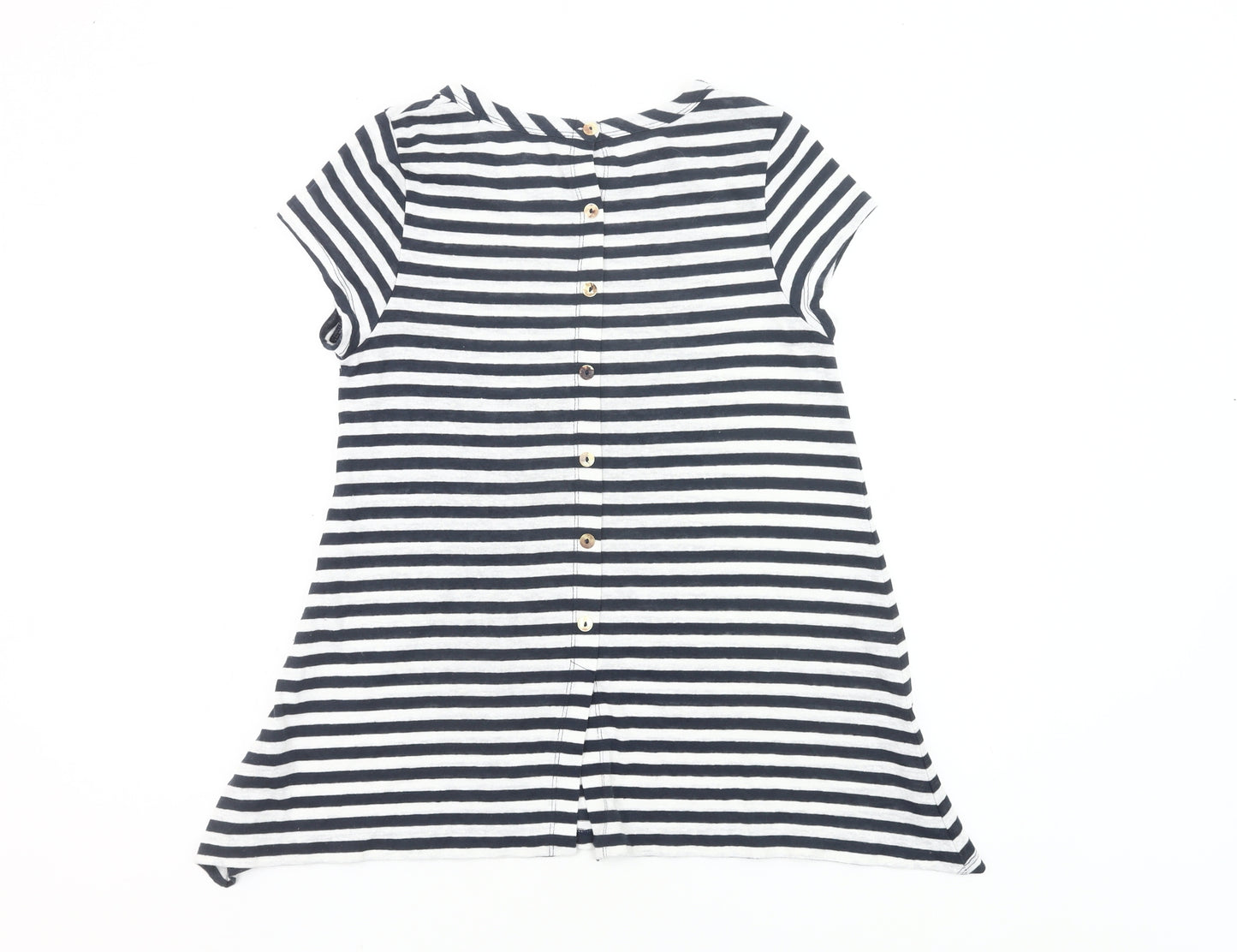 Coin 1804 Womens Striped Short Sleeve Button Back T-Shirt Size S
