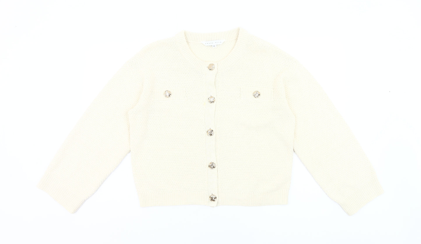 Amara Reya Women Ivory Cardigan XL Knit Button Front Jumper