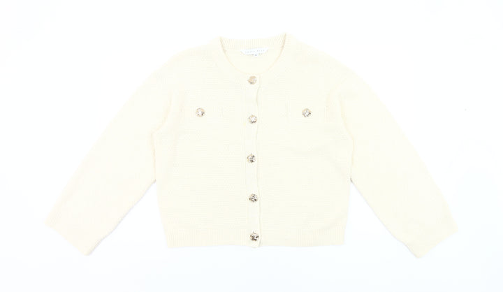 Amara Reya Women Ivory Cardigan XL Knit Button Front Jumper