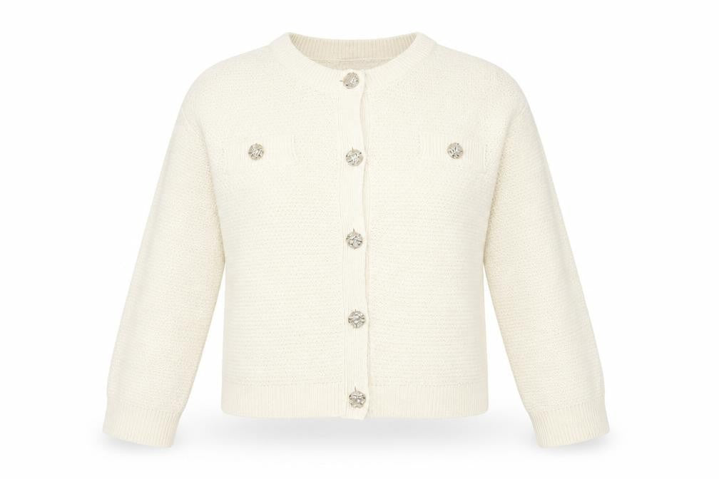 Amara Reya Women Ivory Cardigan XL Knit Button Front Jumper