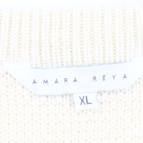 Amara Reya Women Ivory Cardigan XL Knit Button Front Jumper