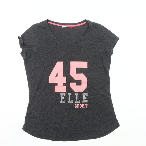 ELLE Sport Womens Grey V-Neck T-Shirt Size L Casual Top