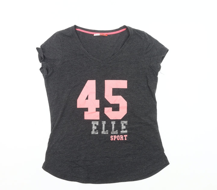 ELLE Sport Womens Grey V-Neck T-Shirt Size L Casual Top