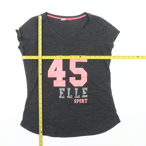 ELLE Sport Womens Grey V-Neck T-Shirt Size L Casual Top