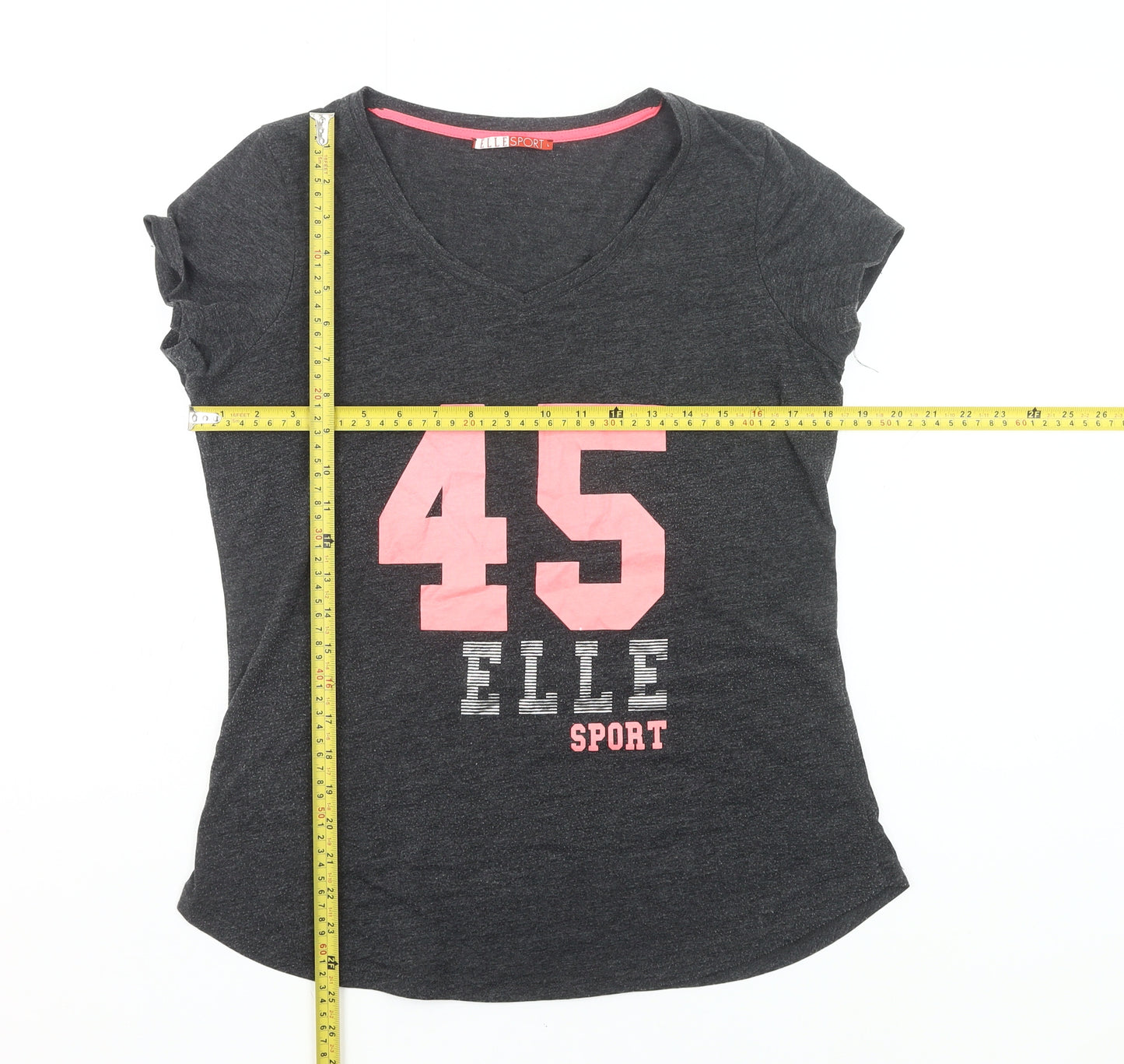 ELLE Sport Womens Grey V-Neck T-Shirt Size L Casual Top