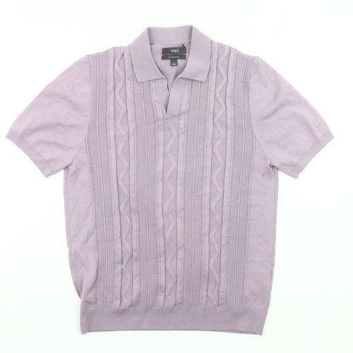 Marks and Spencer Men’s Purple Knitted Polo Shirt M Regular Fit