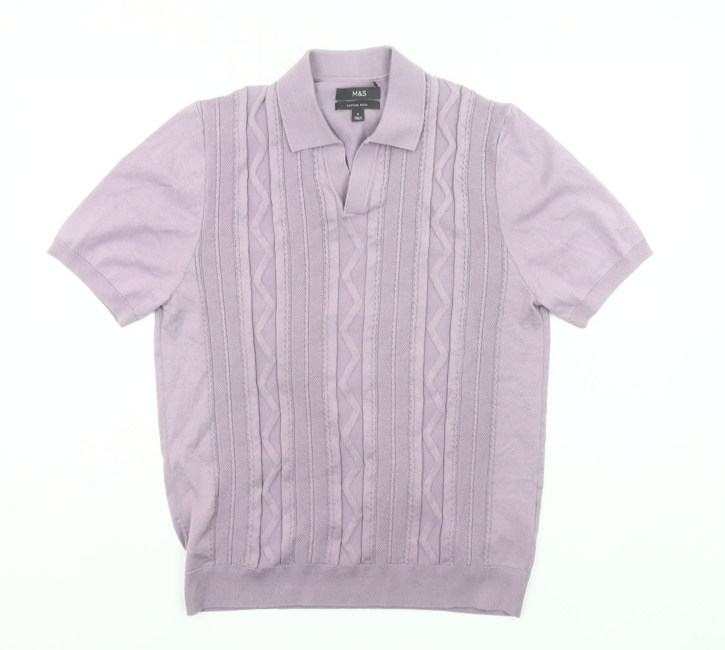 Marks and Spencer Men’s Purple Knitted Polo Shirt M Regular Fit