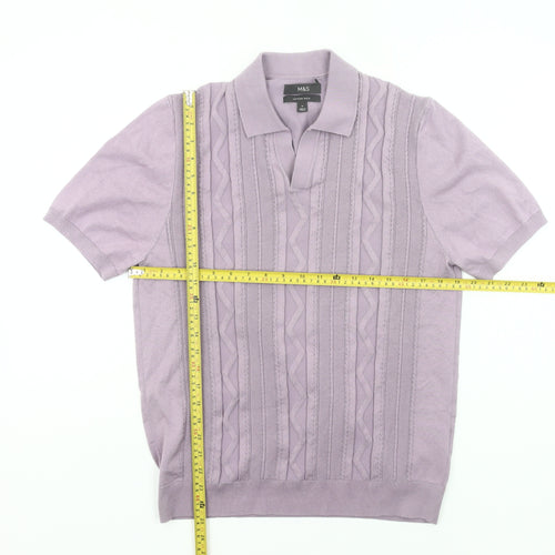 Marks and Spencer Men’s Purple Knitted Polo Shirt M Regular Fit