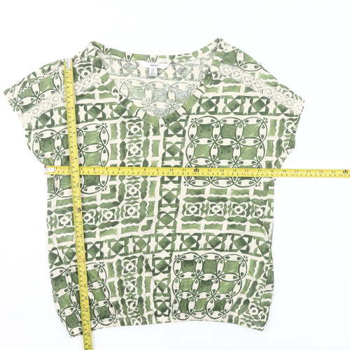 Next Women’s Green Geometric Cotton V-Neck T-Shirt UK 10