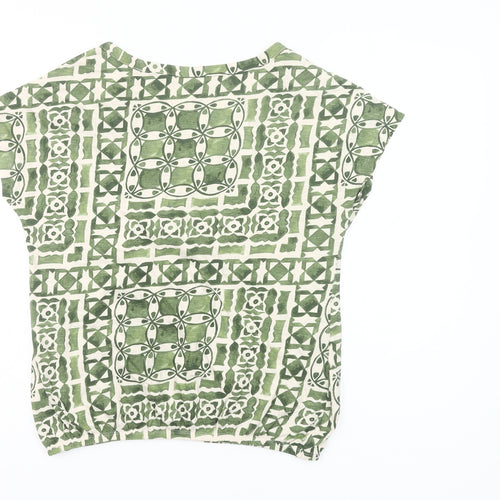 Next Women’s Green Geometric Cotton V-Neck T-Shirt UK 10