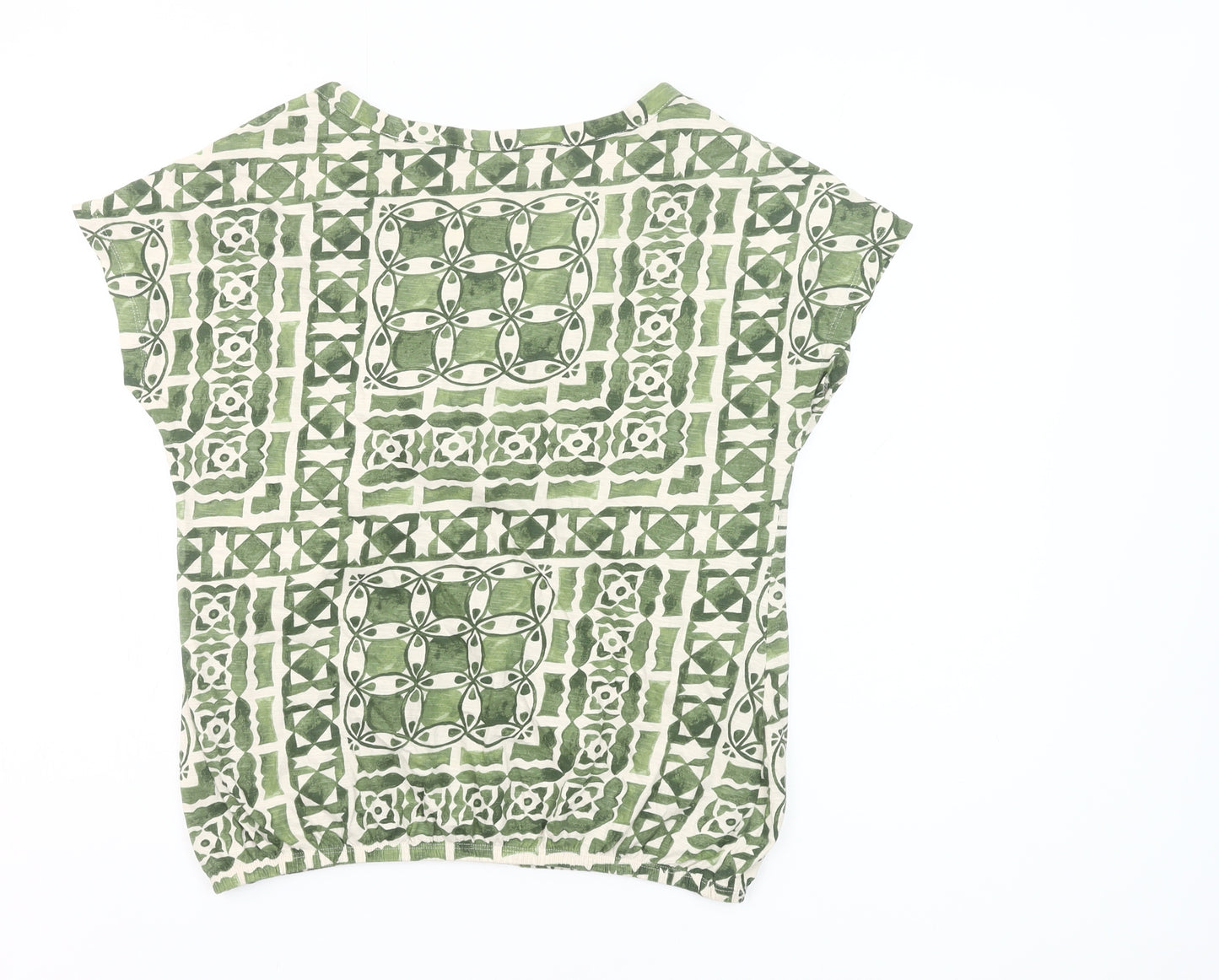 Next Women’s Green Geometric Cotton V-Neck T-Shirt UK 10